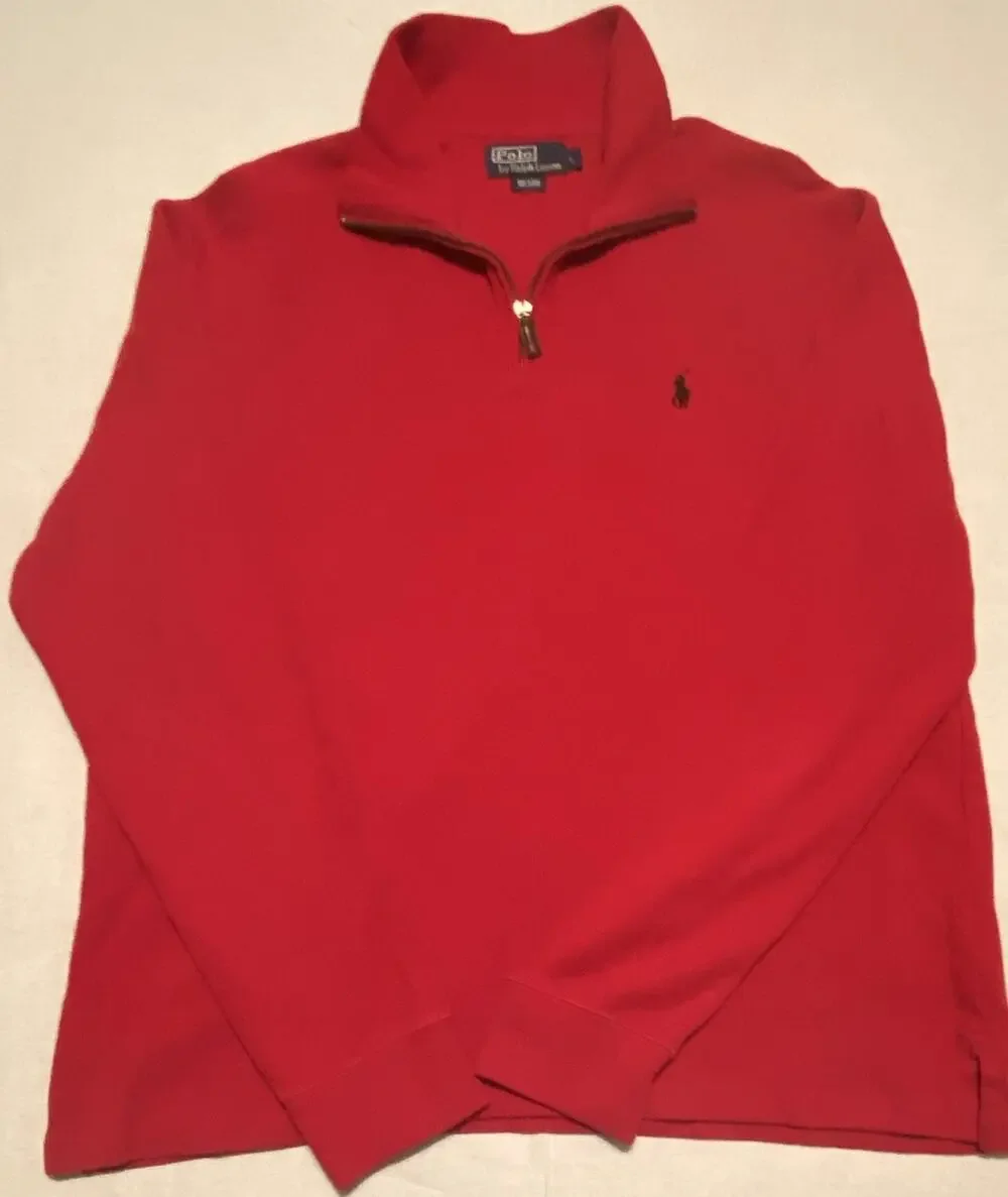 Polo Ralph Lauren Men's Red 1/4 Zip Mock Neck Knit Sweatshirt L Embroidered